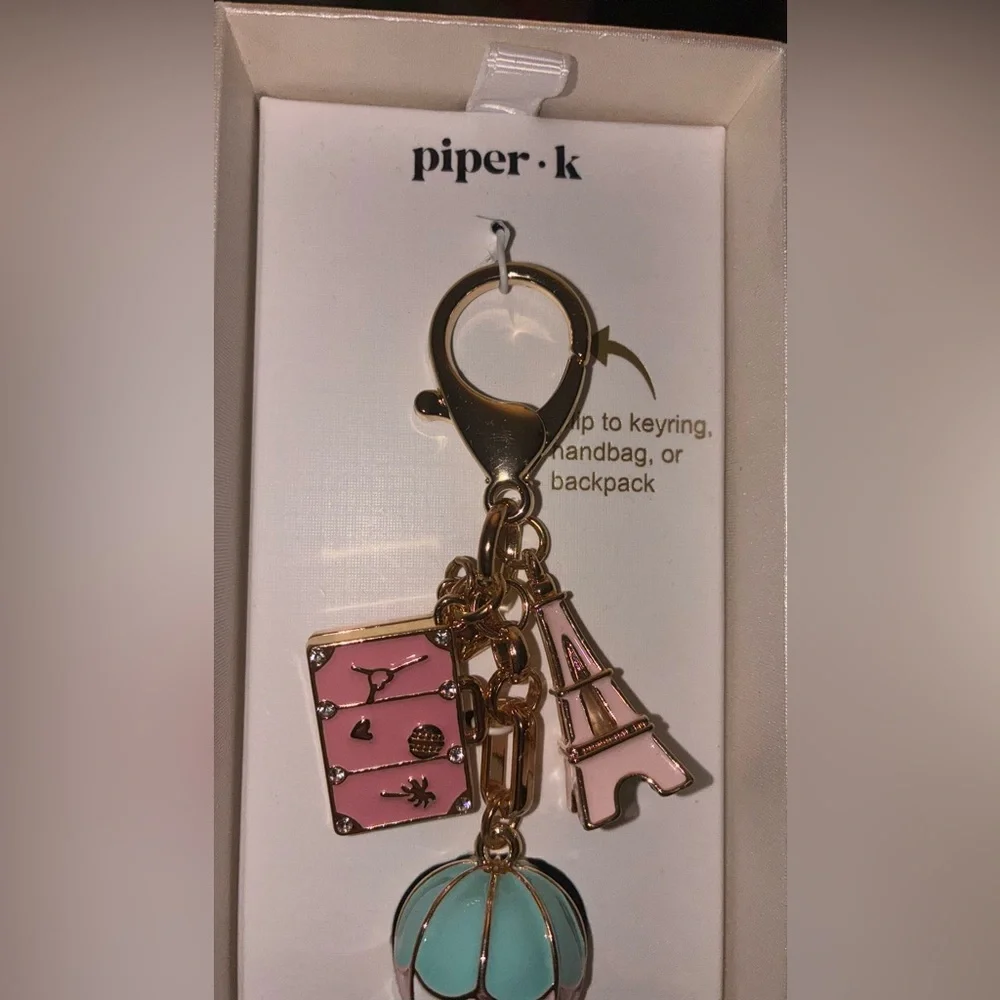 PIPER K Parisian Eiffel Tower Hot Air Balloon Travel Bag Charm Keychain NEW NWT